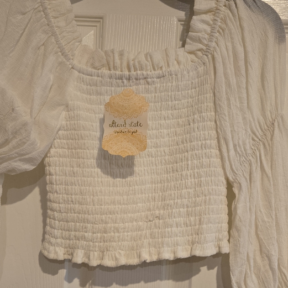 NWT Altar'd State White Smocked Blouse